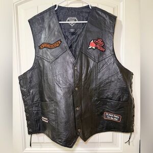 Diamond Plate Black Buffalo Leather Women’s Embroidered Motorcycle Vest Size 3XL